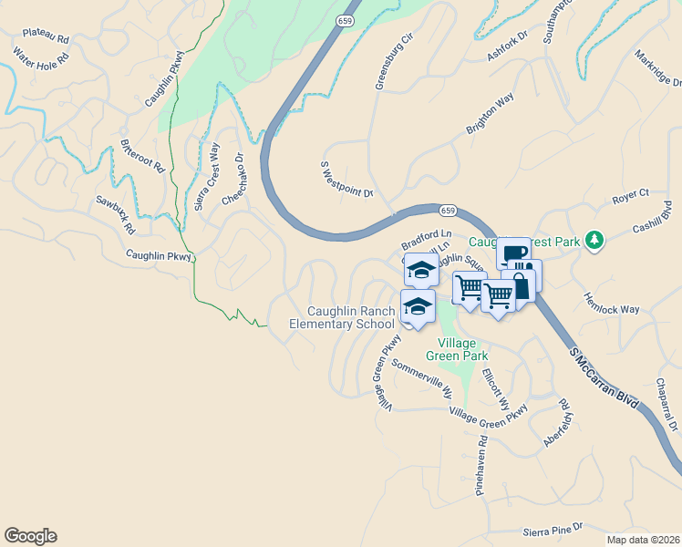 map of restaurants, bars, coffee shops, grocery stores, and more near 4883 Foxcreek Trail in Reno