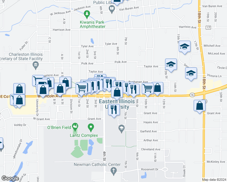 map of restaurants, bars, coffee shops, grocery stores, and more near 501-509 Lincoln Avenue in Charleston