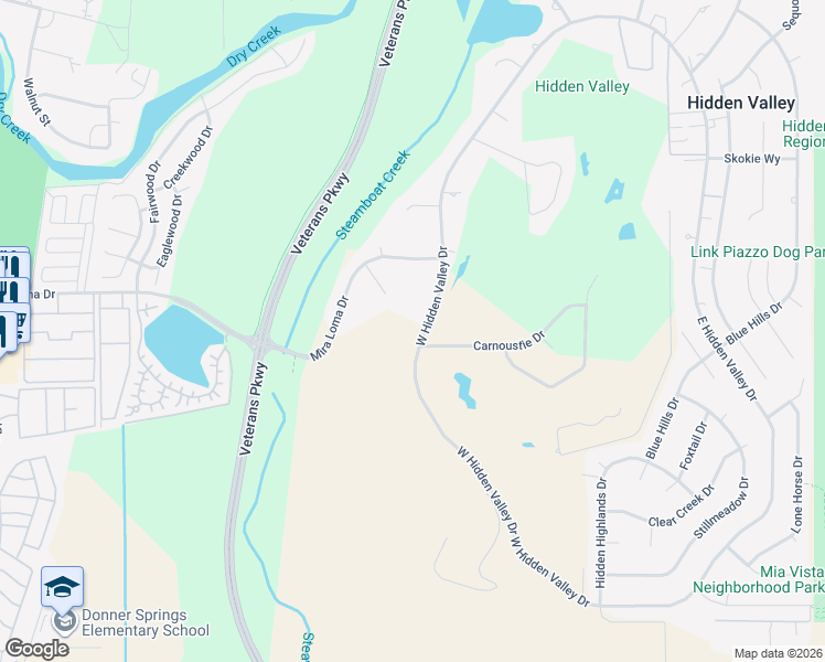 map of restaurants, bars, coffee shops, grocery stores, and more near 6010 West Hidden Valley Drive in Reno