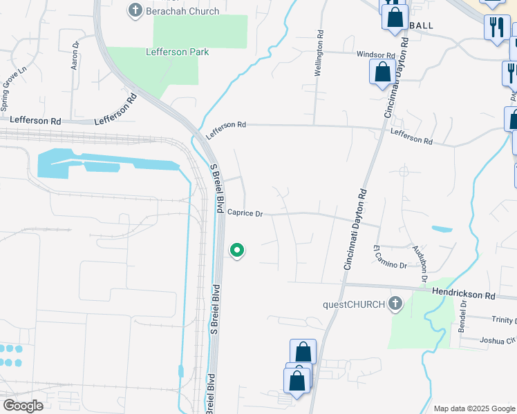 map of restaurants, bars, coffee shops, grocery stores, and more near 4700 Caprice Drive in Middletown