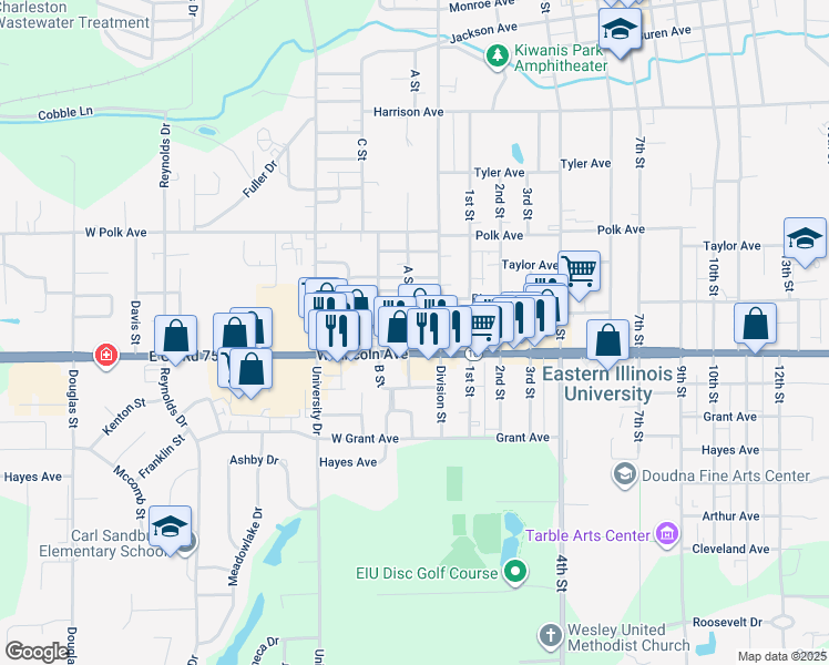 map of restaurants, bars, coffee shops, grocery stores, and more near 1 Lincoln Avenue in Charleston