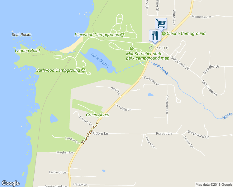 map of restaurants, bars, coffee shops, grocery stores, and more near 23800 North Highway 1 in Fort Bragg