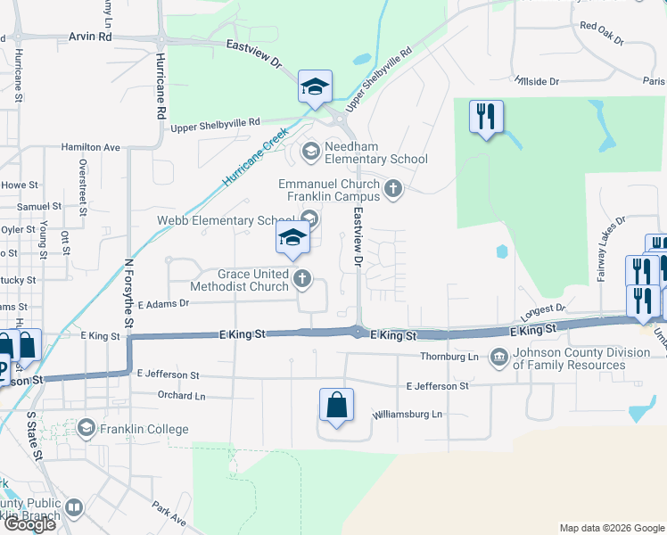 map of restaurants, bars, coffee shops, grocery stores, and more near 294 Carriage Court in Franklin