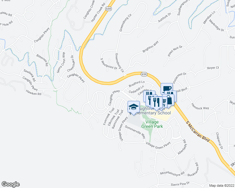 map of restaurants, bars, coffee shops, grocery stores, and more near 4867 Grousecreek Court in Reno