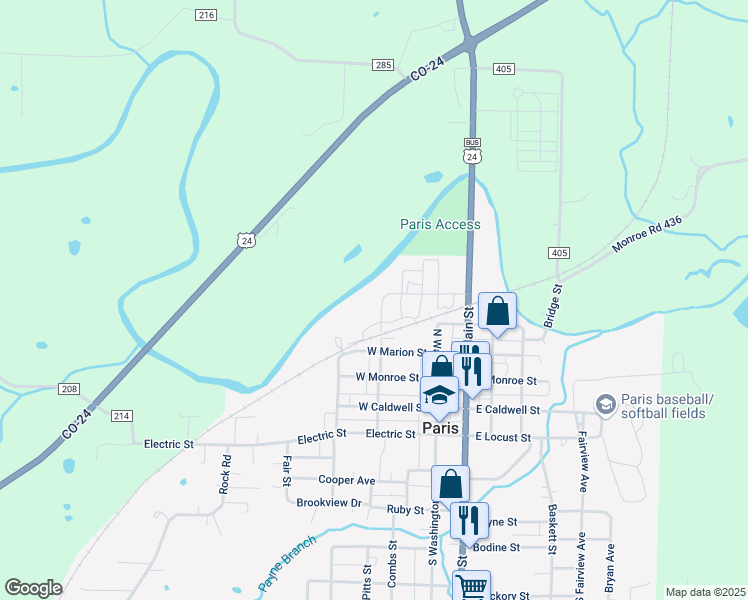 map of restaurants, bars, coffee shops, grocery stores, and more near 402 Walnut Street in Paris