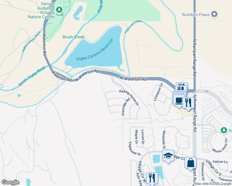 map of restaurants, bars, coffee shops, grocery stores, and more near 10560 Cross Country Lane in Littleton