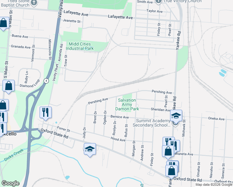 map of restaurants, bars, coffee shops, grocery stores, and more near 2903 Roslyn Drive in Middletown