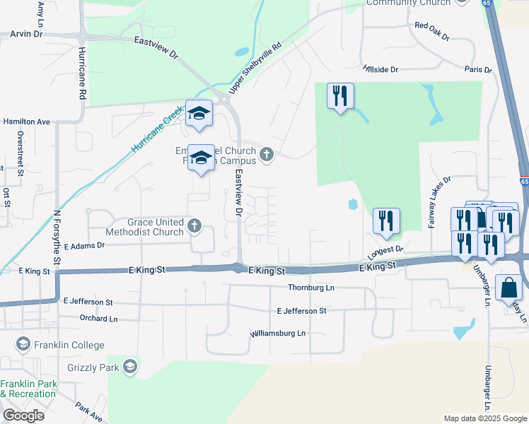 map of restaurants, bars, coffee shops, grocery stores, and more near 1612-1982 Traditions Court in Franklin