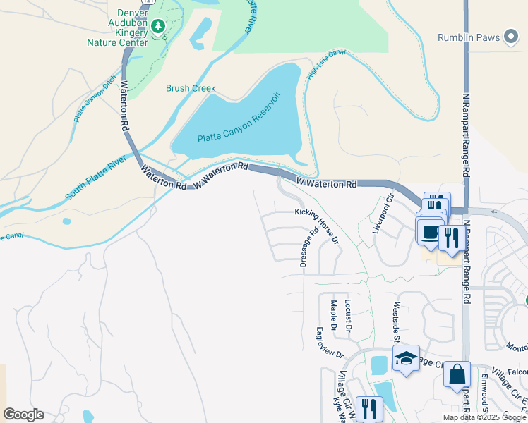 map of restaurants, bars, coffee shops, grocery stores, and more near 8534 Hackamore Road in Littleton