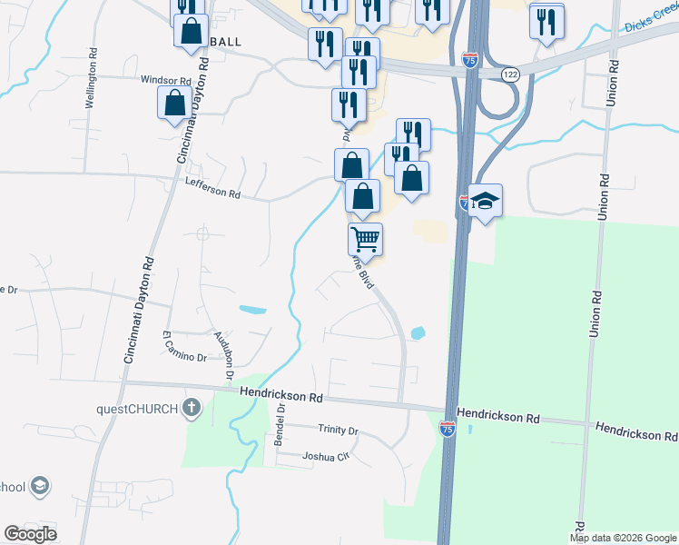 map of restaurants, bars, coffee shops, grocery stores, and more near 2850 Towne Boulevard in Middletown