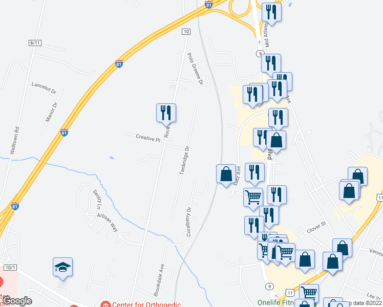 map of restaurants, bars, coffee shops, grocery stores, and more near 268 Tanbridge Drive in Martinsburg
