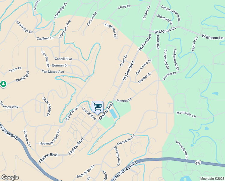 map of restaurants, bars, coffee shops, grocery stores, and more near 2601 Solari Drive in Reno