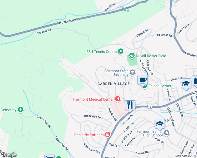 map of restaurants, bars, coffee shops, grocery stores, and more near 1227-1243 Woodland Crescent in Fairmont