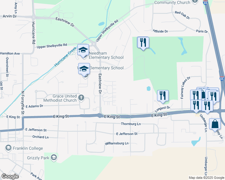 map of restaurants, bars, coffee shops, grocery stores, and more near 1600 Traditions Court in Franklin