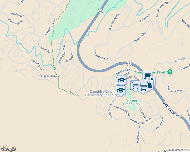 map of restaurants, bars, coffee shops, grocery stores, and more near 4781 West Creek Ridge Trail in Reno