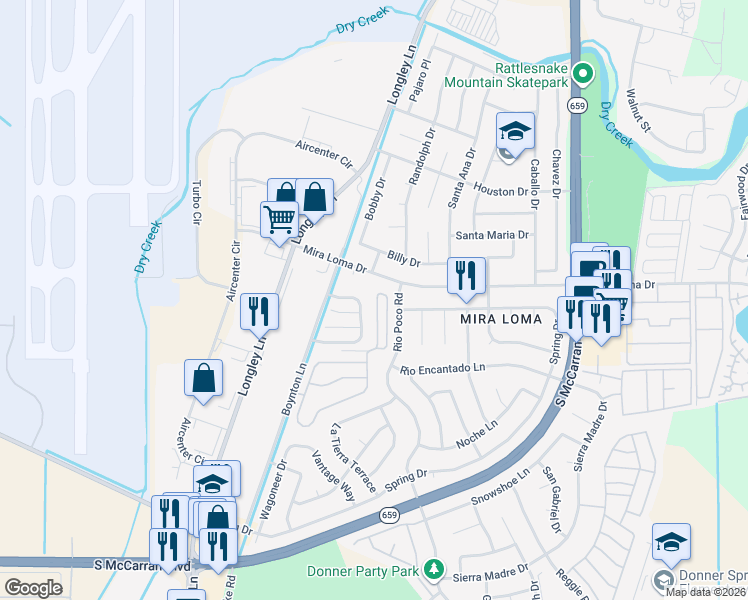 map of restaurants, bars, coffee shops, grocery stores, and more near 4085 Laurel Park Way in Reno