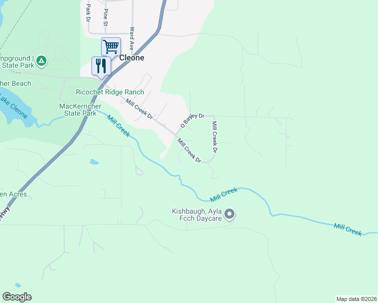 map of restaurants, bars, coffee shops, grocery stores, and more near 32551 Mill Creek Drive in Fort Bragg