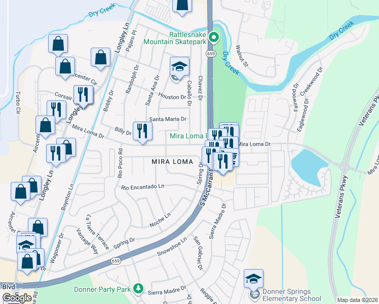 map of restaurants, bars, coffee shops, grocery stores, and more near in Reno