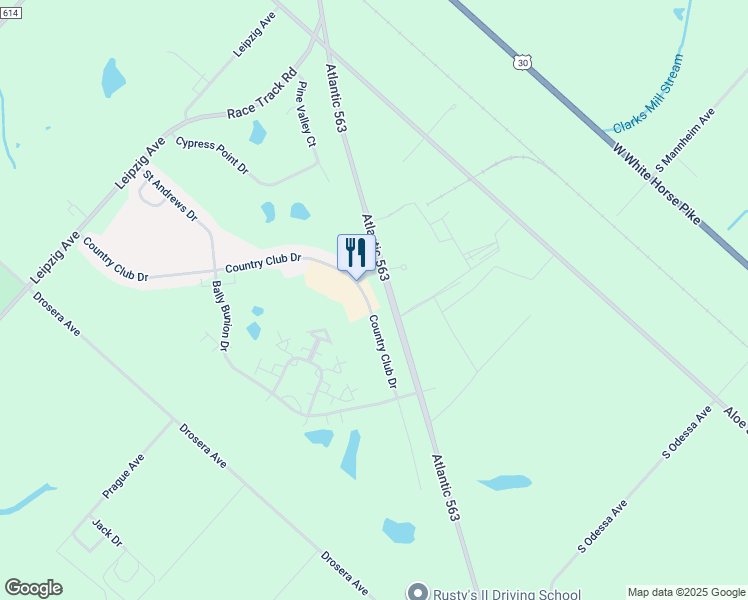 map of restaurants, bars, coffee shops, grocery stores, and more near 535 Country Club Drive in Egg Harbor City