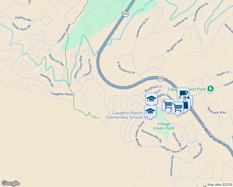 map of restaurants, bars, coffee shops, grocery stores, and more near 4781 West Creek Ridge Trail in Reno