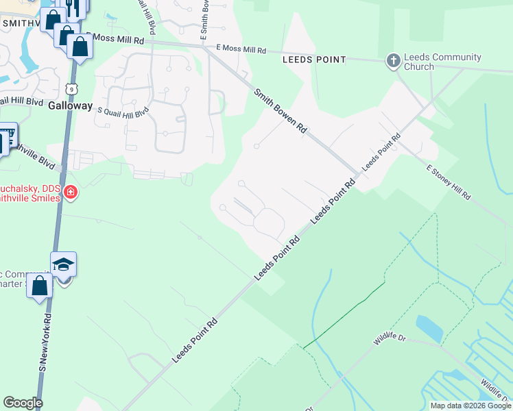 map of restaurants, bars, coffee shops, grocery stores, and more near 808 Berrywood Lane in Galloway
