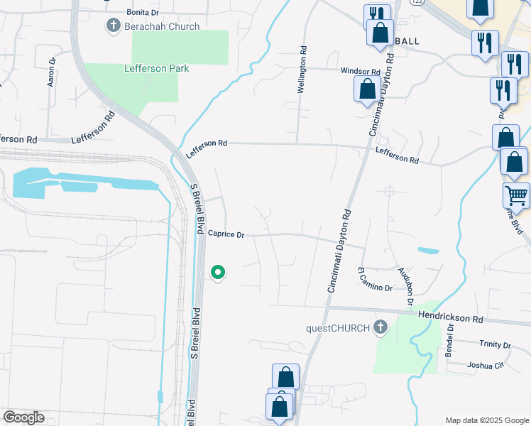map of restaurants, bars, coffee shops, grocery stores, and more near 2450 Saybrook Drive in Middletown