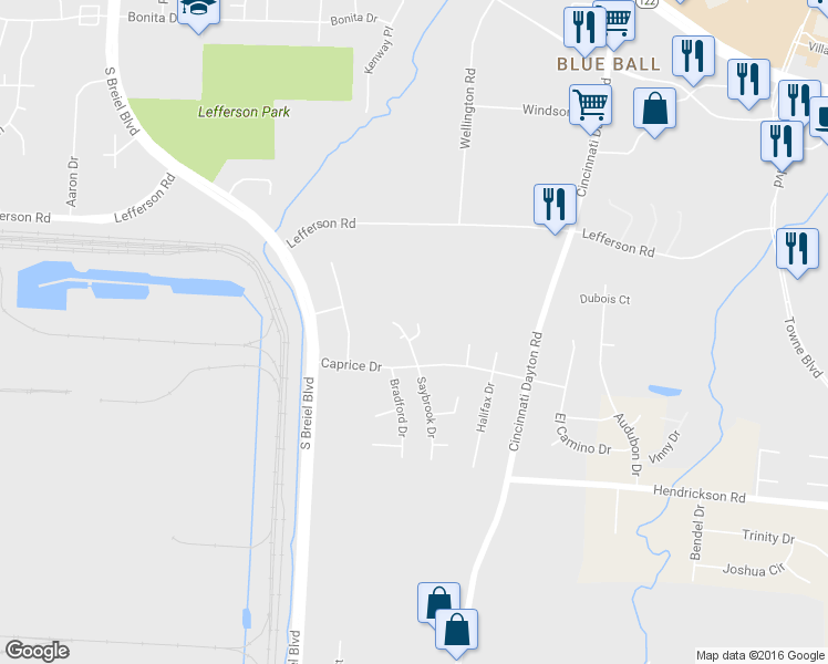 map of restaurants, bars, coffee shops, grocery stores, and more near 2436 Saybrooke Drive in Middletown