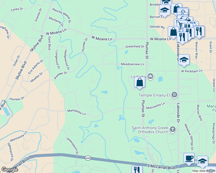 map of restaurants, bars, coffee shops, grocery stores, and more near 1812 Sierra Sage Ln in Reno