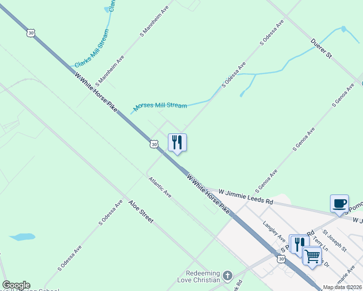 map of restaurants, bars, coffee shops, grocery stores, and more near 302 West Barton Avenue in Egg Harbor City