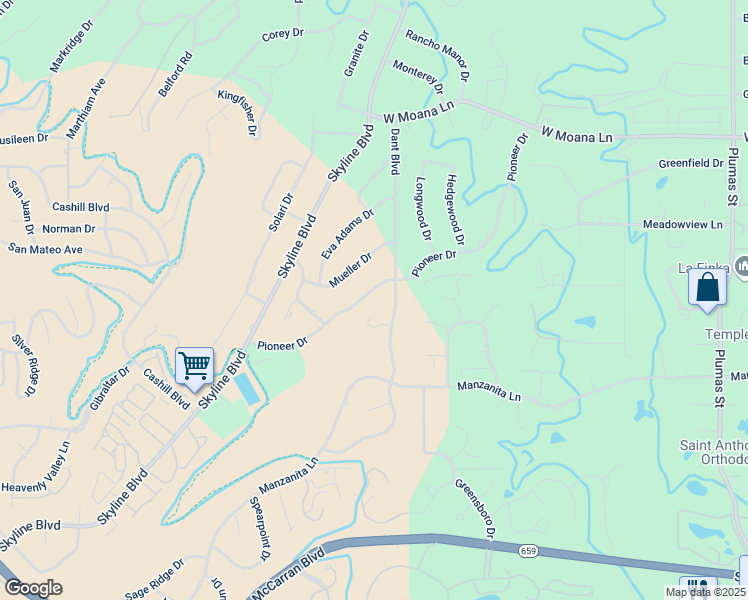 map of restaurants, bars, coffee shops, grocery stores, and more near 2360 Pioneer Drive in Reno