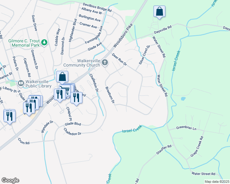 map of restaurants, bars, coffee shops, grocery stores, and more near 268 Providence Circle in Walkersville