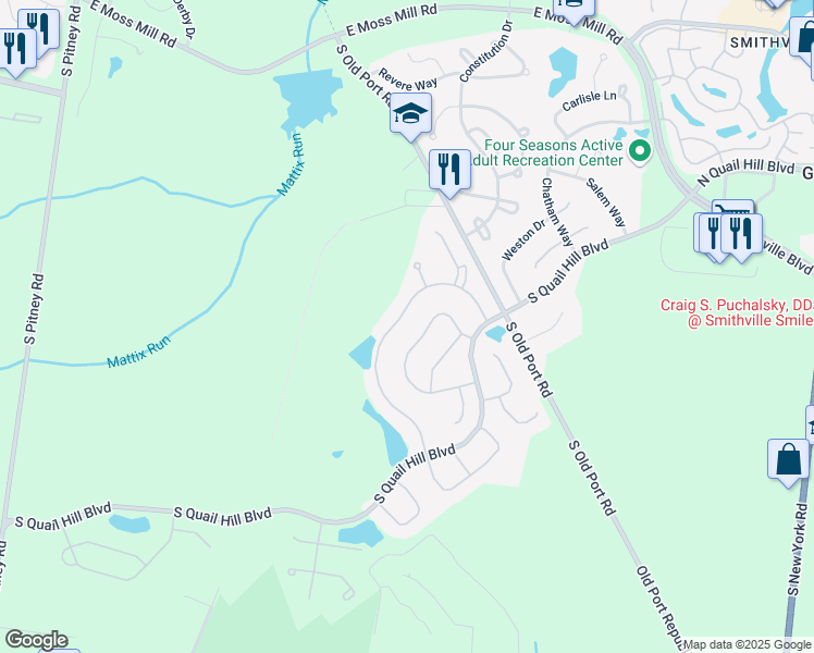 map of restaurants, bars, coffee shops, grocery stores, and more near 133 Southampton Drive in Galloway