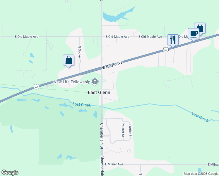 map of restaurants, bars, coffee shops, grocery stores, and more near 1620 Country Walk Court in Terre Haute