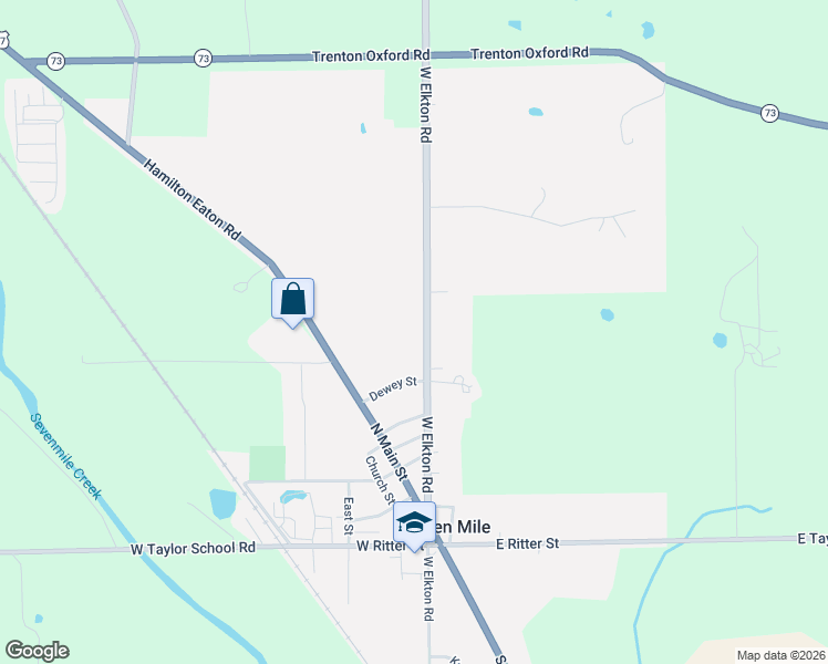 map of restaurants, bars, coffee shops, grocery stores, and more near 3881 West Elkton Road in Hamilton