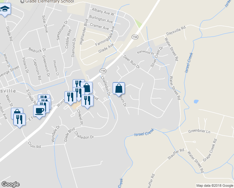 map of restaurants, bars, coffee shops, grocery stores, and more near 225 Braeburn Drive in Walkersville