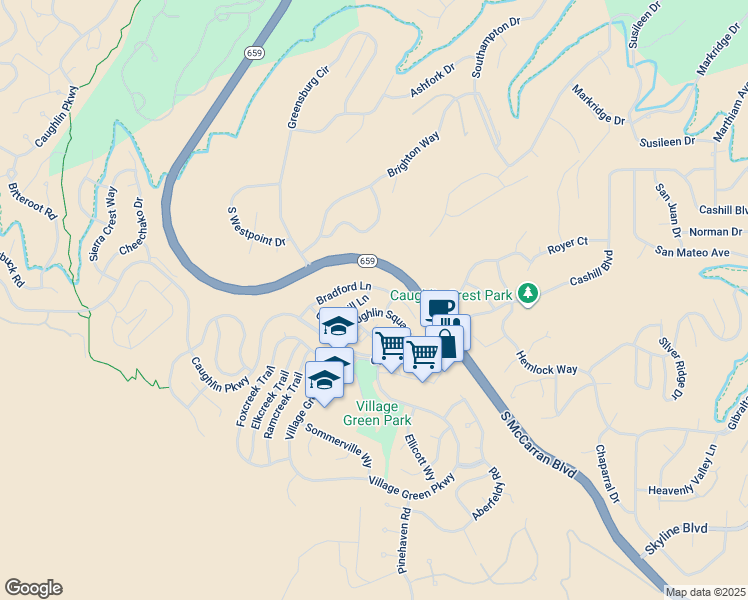 map of restaurants, bars, coffee shops, grocery stores, and more near 4724 Cedarhill Ln in Reno