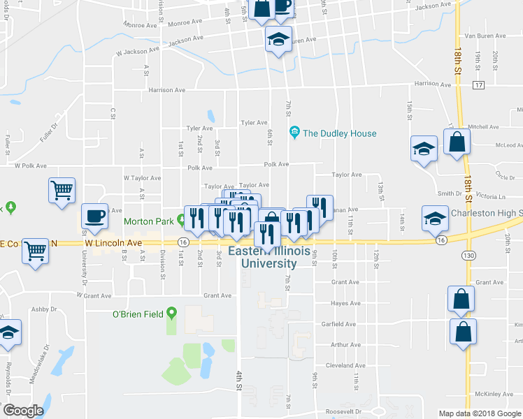 map of restaurants, bars, coffee shops, grocery stores, and more near 1142 6th Street in Charleston