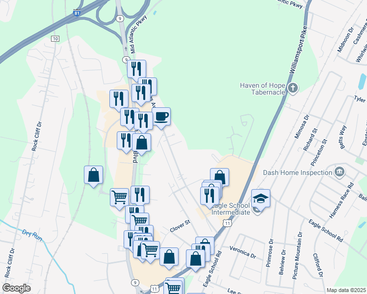 map of restaurants, bars, coffee shops, grocery stores, and more near in Martinsburg