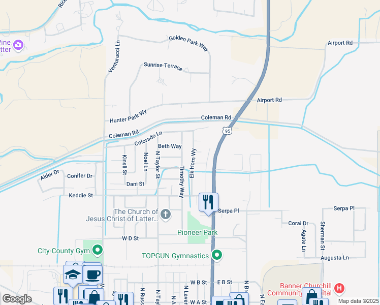 map of restaurants, bars, coffee shops, grocery stores, and more near 795 Elk Horn Way in Fallon