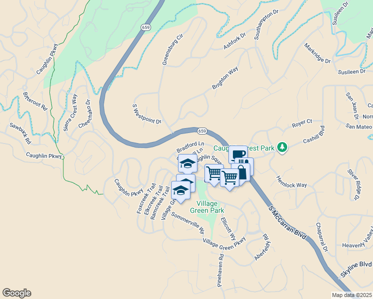 map of restaurants, bars, coffee shops, grocery stores, and more near 4746 Bradford Lane in Reno