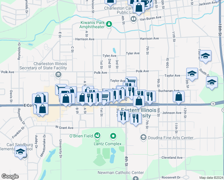 map of restaurants, bars, coffee shops, grocery stores, and more near 1203 2nd Street in Charleston