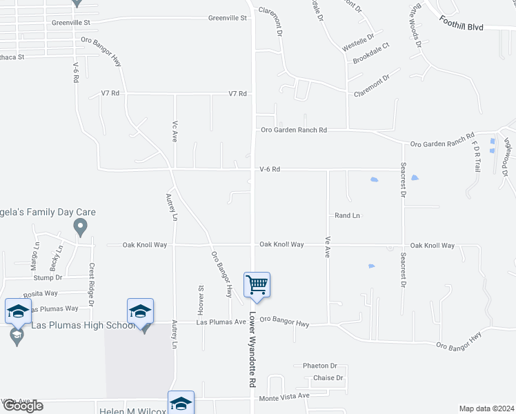 map of restaurants, bars, coffee shops, grocery stores, and more near 4699 Lower Wyandotte Road in Oroville
