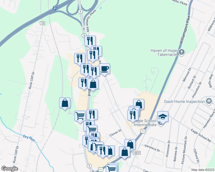 map of restaurants, bars, coffee shops, grocery stores, and more near 479 Warm Springs Avenue in Martinsburg