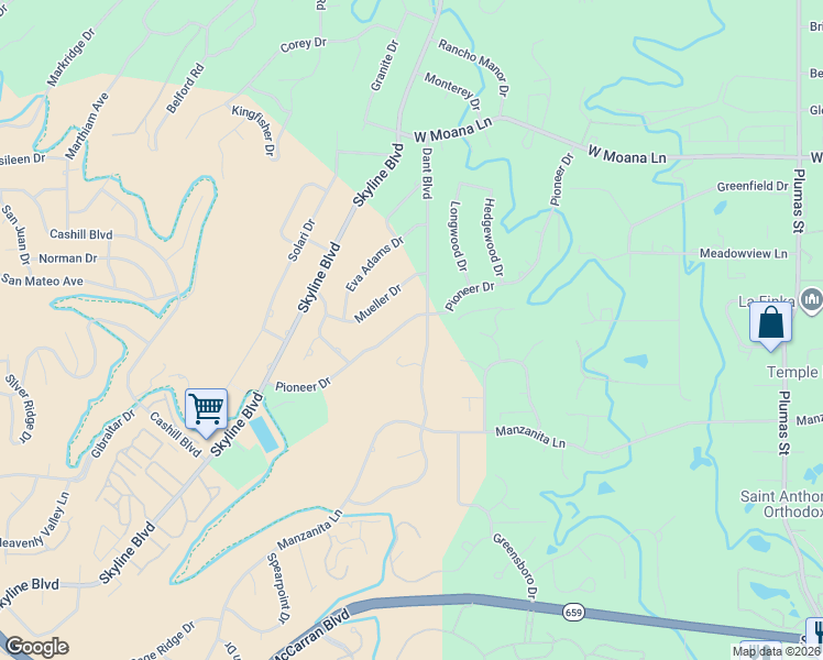 map of restaurants, bars, coffee shops, grocery stores, and more near 2360 Pioneer Drive in Reno