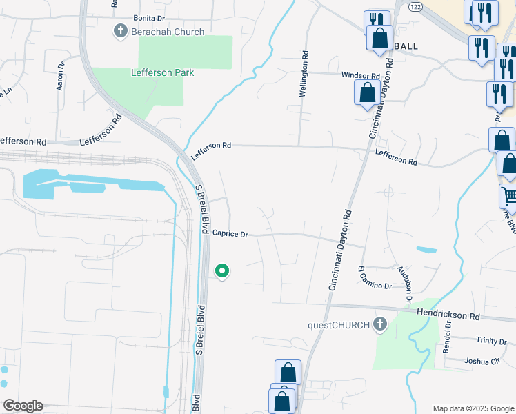 map of restaurants, bars, coffee shops, grocery stores, and more near 2436 Saybrooke Drive in Middletown