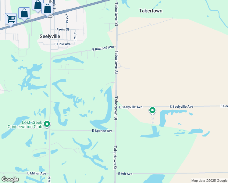map of restaurants, bars, coffee shops, grocery stores, and more near 1646 Tabortown Street in Terre Haute
