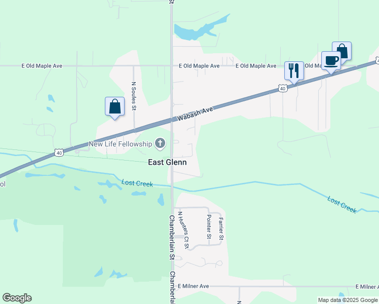 map of restaurants, bars, coffee shops, grocery stores, and more near 1640 Country Walk Court in Terre Haute