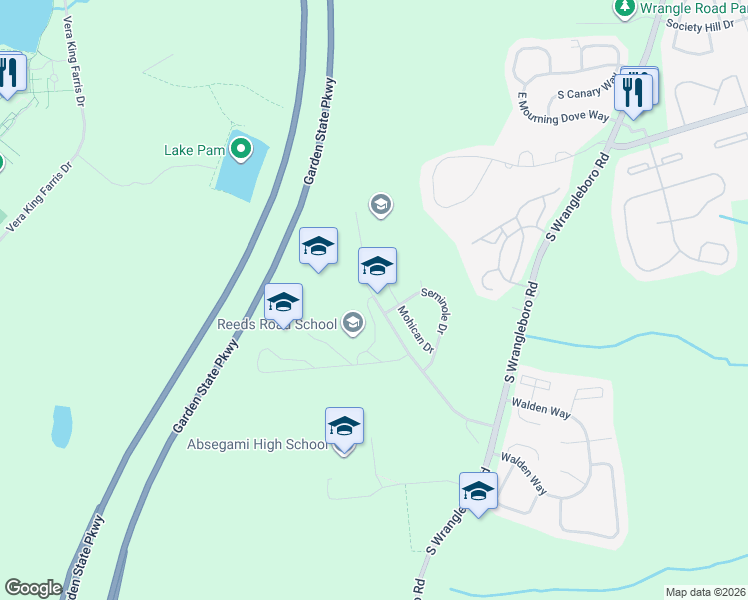 map of restaurants, bars, coffee shops, grocery stores, and more near 101 South Reeds Road in Galloway