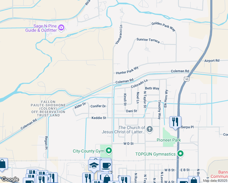 map of restaurants, bars, coffee shops, grocery stores, and more near 791 Colorado Lane in Fallon