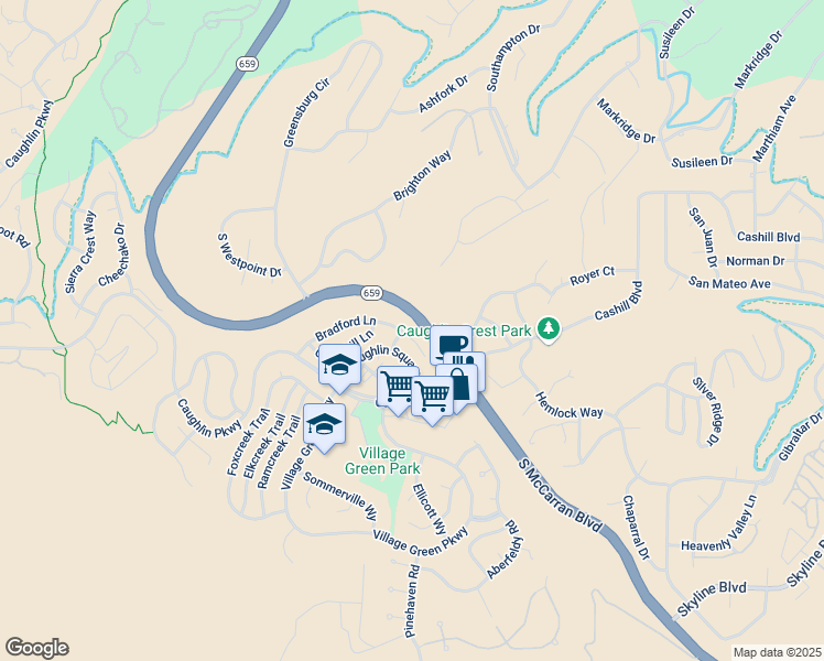 map of restaurants, bars, coffee shops, grocery stores, and more near 4663 Bradford Court in Reno